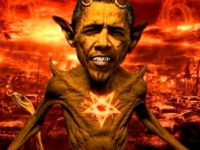 O poză face furori pe Facebook: preşedintele Obama e reprezentat ca un diavol, arzând în flăcări şi având semnul pentagramei pe piept