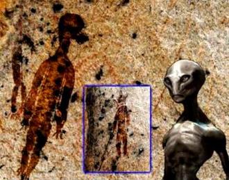 Cercetătorii au descoperit într-o peşteră din India desene incredibile de 10.000 de ani vechime, în care apar fiinţe extraterestre şi nave spaţiale!