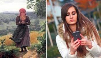 O fată dintr-un tablou din 1860 pare că ţine un smartphone în mână... Călătoare în timp!?