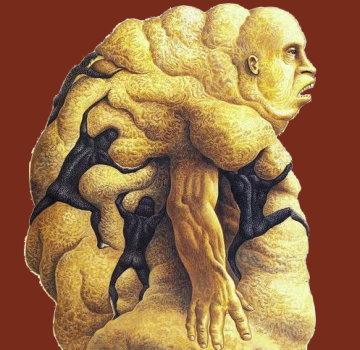 "O făptură gheboasă, cu creier uriaş, trup străbătut de vene roşii şi trompă ce-i atârnă de abdomen" - aşa ar putea arăta omul peste 50 de milioane de ani... Horror!