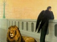 "Dorul de casă" de Rene Magritte - un tablou suprarealist, în care apare "îngerul morţii" şi un leu. Ce vrea să ni se transmită?