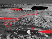 Fotografie misterioasă făcută de Lunar Orbiter III (1967): structuri liniare ciudate și "urme" în partea superioară a cadrului fotografic Fotografie misterioasă făcută de Lunar Orbiter III (1967): structuri liniare ciudate și "urme" în partea superioară a cadrului fotografic
